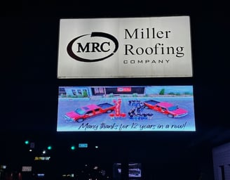 Digital LED billboard installed for Miller Roofing featuring high-resolution content.