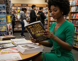 Woman reading Ten Dollar Credit Repair