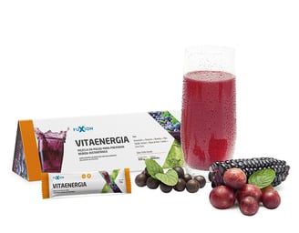 5 Aminoácidos + 9 Vitaminas + 6 Minerales + 4 antioxidantes (Antocianina + Bayas de Acai + Camu Camu + Luteína) + Fibra Solub