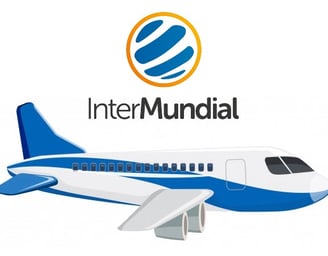 a blue and white airplane with the word intermediaal