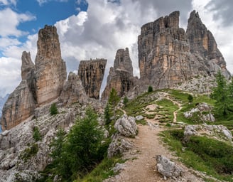 a trail leading to a mountain with a trail leading up to the top of a