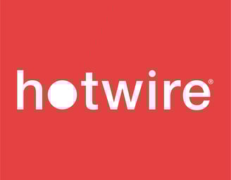 a hotwire logo on a red background