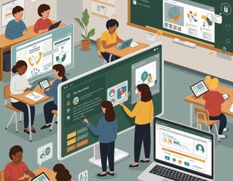 teacher and students in classroom using tailored edtech solutions in a classroom