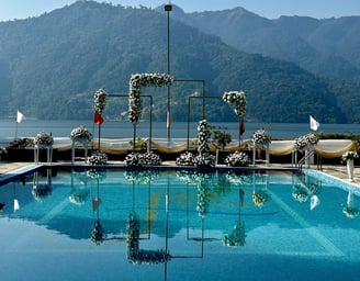 flower decoration poolside destination wedding Pokhara