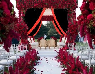 Outdoor stage decoration in red theme
