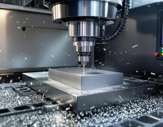 CNC machine cutting aluminum block with high-speed spindle