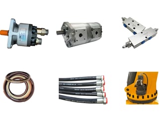 Core components of a Zorylift crane control system, including hydraulic pumps, valves, and hoses for precise operation.