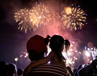 Father and Daughter Watching Firework