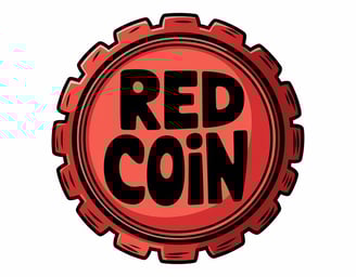 a red coin logo with the words red coin