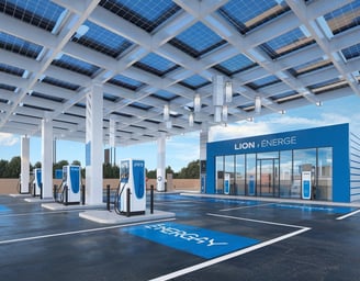 a parking lot with a lot of solar panels