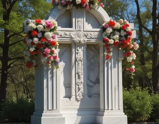 friedhof marmorkreuz mit blumen