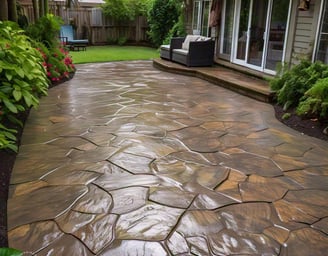 Beautiful stamped concrete patio with railing design in Los Angeles.