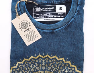 a blue shirt with a tag on it
