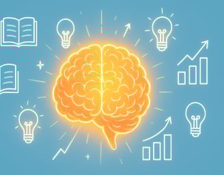 Illustration of a glowing brain surrounded by icons like books, lightbulbs, and rising arrows, symbolizing fast memory improv