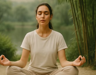 Person meditating every morning at sunrise, symbolizing serenity and well-being.