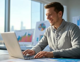 Illustration of a smiling freelancer at a laptop with rising income charts in 2025.