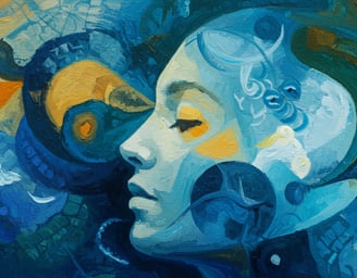 una pintura abstracta al óleo del rostro de una mujer