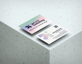 Carte de visite pro design pastel - graphiste freelance Rennes Zen Paie Consulting