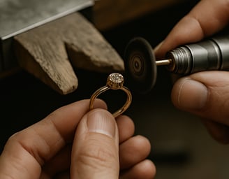 joyero zamora puliendo anillo de oro