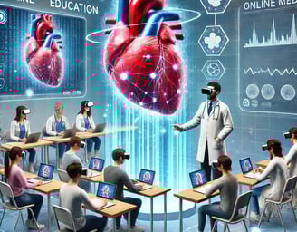 A virtual classroom shows students attending an interactive online lecture