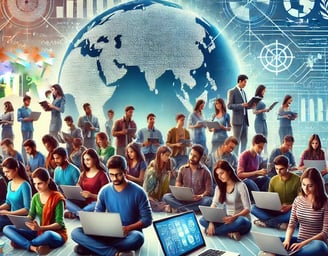 Group of Indian and global students learning online.