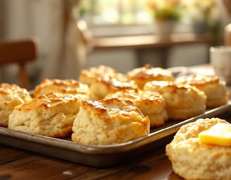 fluffy biscuits on a sheet pan