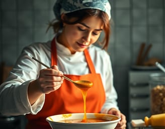 woman making caramel sauce