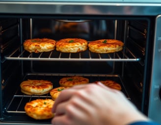 a person reheating crispy lemon shrimp cakes in a toaster oven