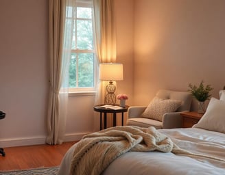 a cozy bedroom with a reading nook
