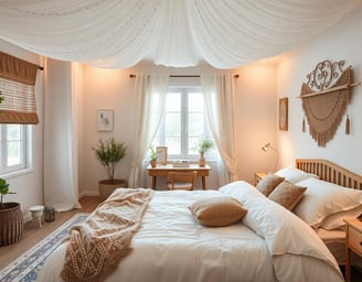 a cozy serene boho bedroom
