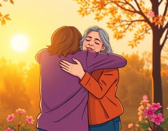 a woman is hugging her friend in the sun