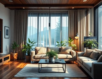 a living room with plants inside