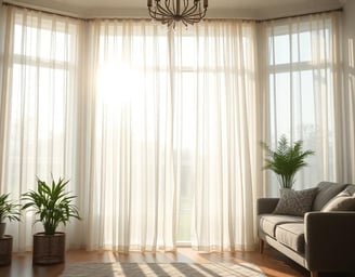inside of a home with natural light sheer curtians with sunlight flowing in