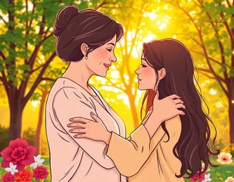 a couple of women standing in a field