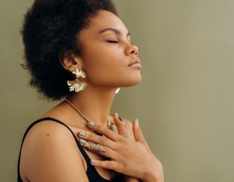 a woman taking a deep breath