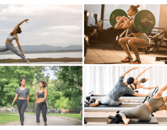 a woman doing a pilateste in a gym, yoga, Strength training and walking