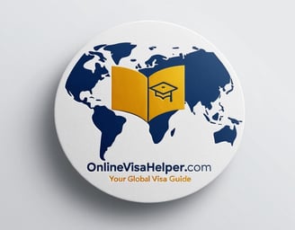 Logo of OnlineVisaHelper.com - globe, graduation cap, and arrow for global visa guidance.