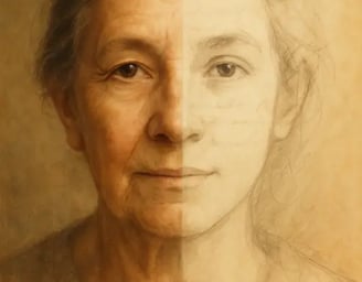 Un visage de femme est composé pour moitié de sa vieillesse et de sa jeunesse