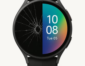 Broken smartwatch screen with visible damage