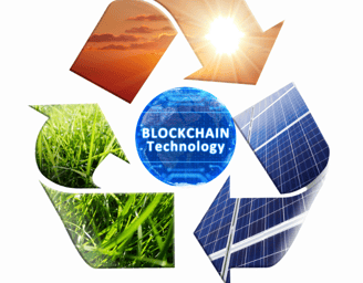 Symbolic image of renewable energy sources, with solar panels, wind turbines, and a recycling symbol