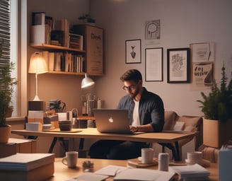 a man sitting at a desk with a laptop computer