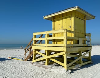 Yellow lifeguard tower on Siesta Key Beach