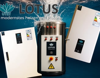 Lotus Plasma Thermen alle 3 Seriengeräte mit Utet Lotus Logo und Schriftzug modernstes heizen