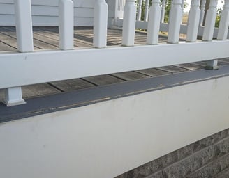 An old porch was transformed with composite decking in Ligonier, IN (3rd photo).