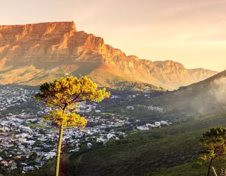 Sunset of Table Mountain Lions Head and Cape Town from Signal Hill.