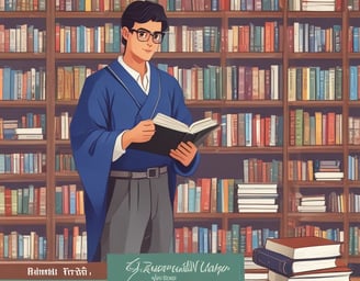 A large multi-story academic building labeled 'Academic Block - 7' stands prominently. The structure is surrounded by lush greenery and well-maintained gardens. There are several yellow buses parked in front of the building, along with pathways and a few people scattered around the campus grounds.