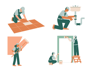 a man in overalls doing house renovations