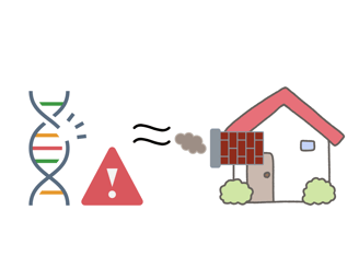 a house with a misplaced chimney with a dna molecule