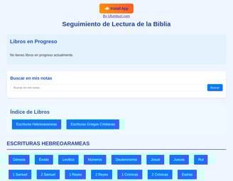 Captura de pantalla de la aplicación de seguimiento de lectura de la Biblia. Indice de libros