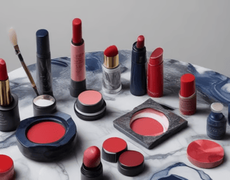 Blue and red makeup